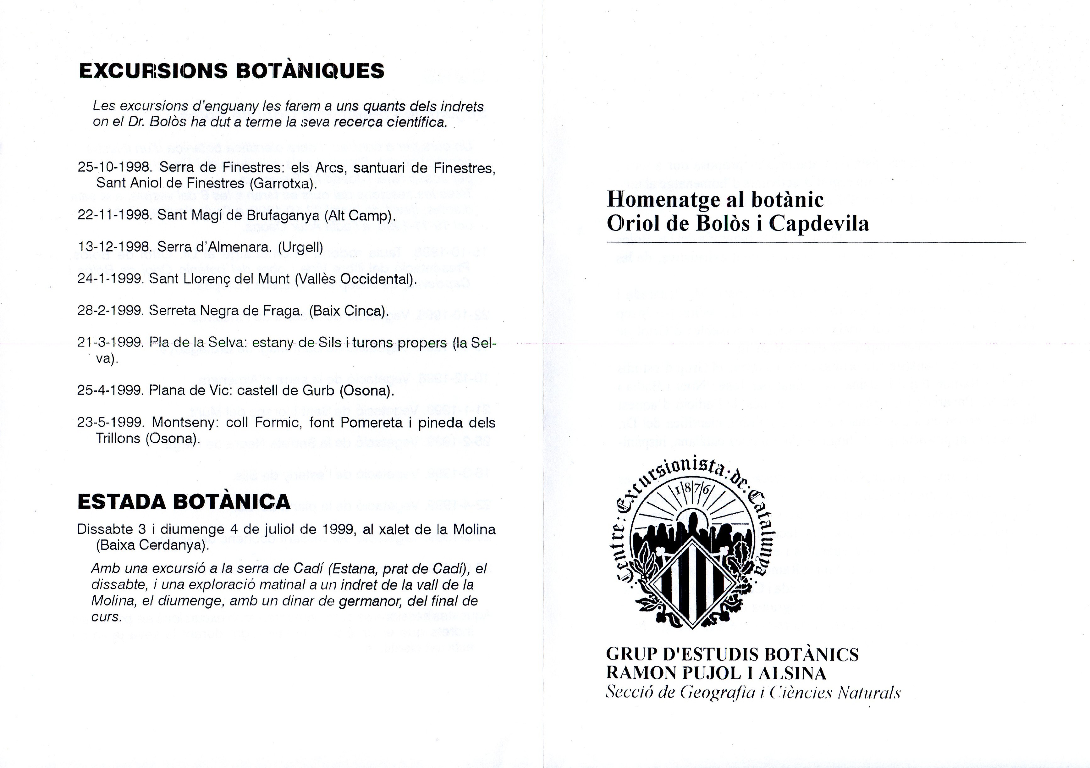 Homenatge al botànic Oriol de Bolòs i Capdevila - Portada